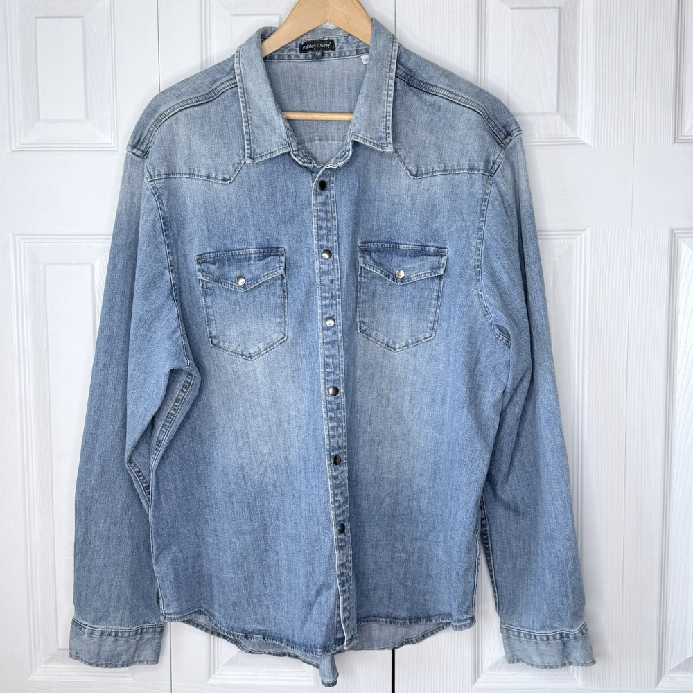 Paisley & Gray Men's Rebel Denim Jean Button Shirt Pearl Snaps XXL 2XL Slim‎ Fit